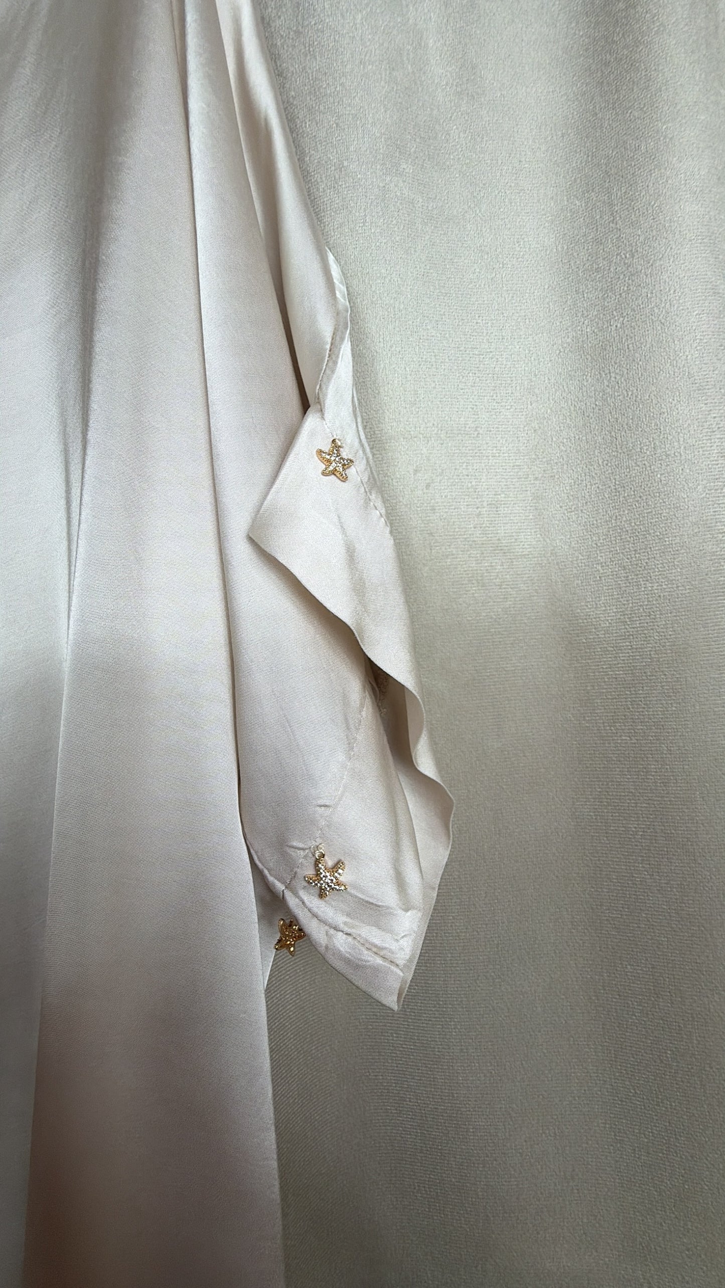 LUNARES - Blusa in Seta e Viscosa con Stelline di Strass Cucite a Mano - Avorio
