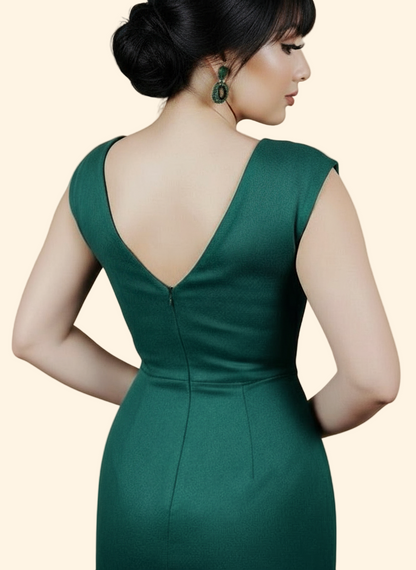 Abito Tubino in Suede con Cintura Gioiello - Verde