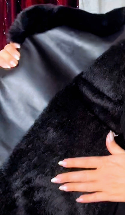 Eco-leather coat padded with faux fur - Black