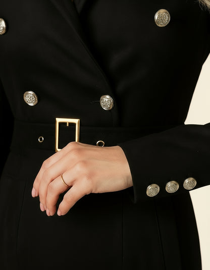 Abito Blazer in Suede con Cintura Coordinata - Nero