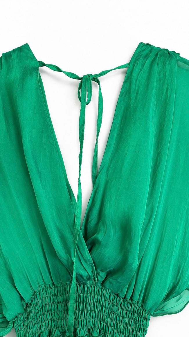 SMERALDO — Abito corto Misto Seta con Catenella di Stelle e Strass - Verde