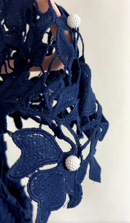 Macramé Sheath Dress - Navy Blue