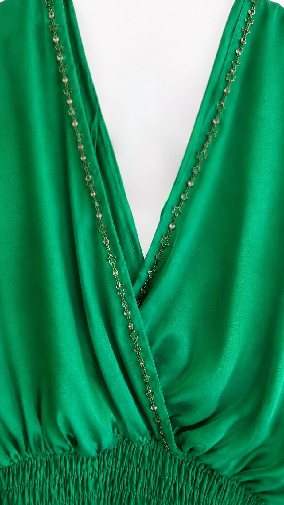 SMERALDO — Abito corto Misto Seta con Catenella di Stelle e Strass - Verde
