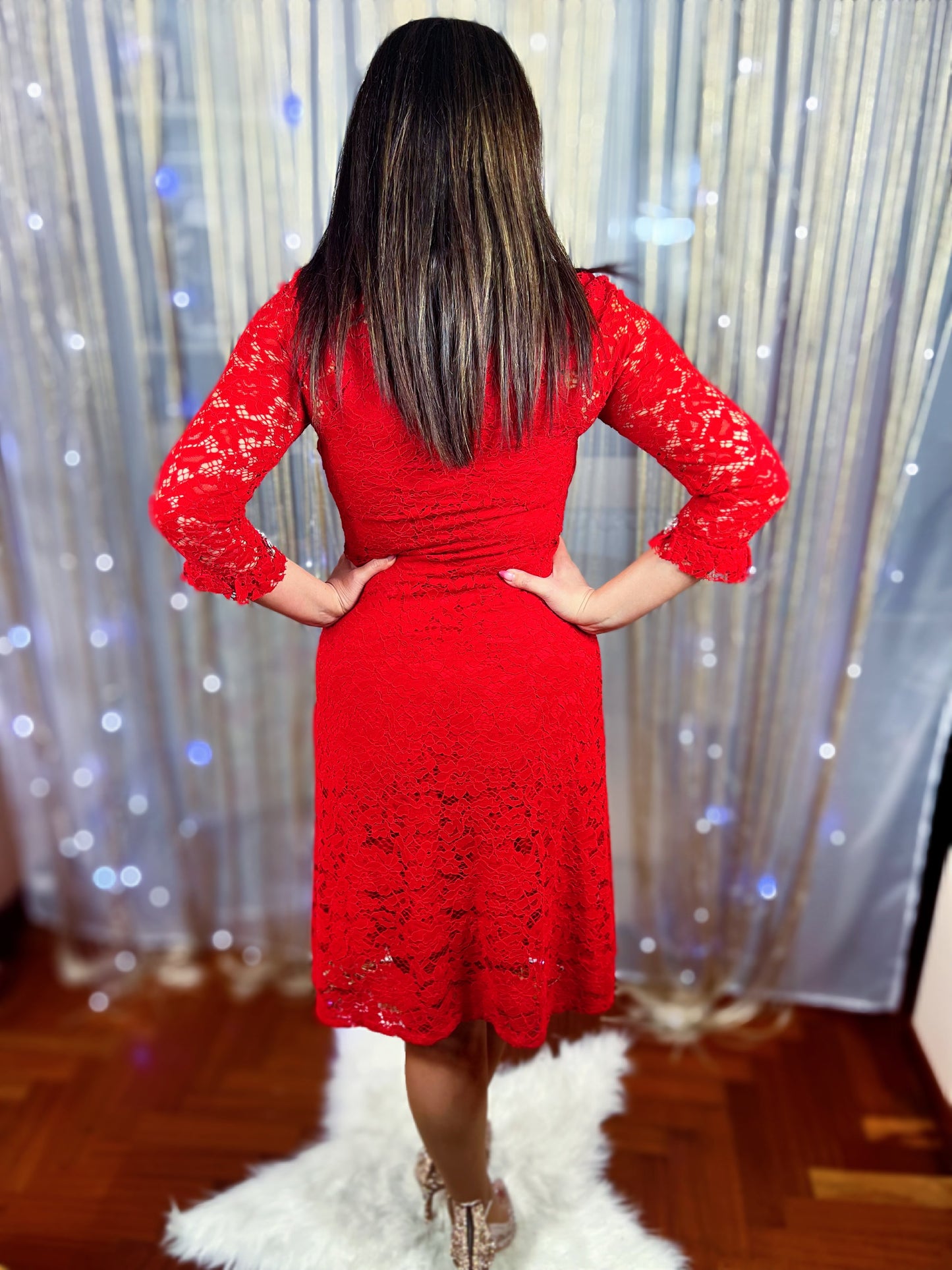 Lace Midi Dress - Red