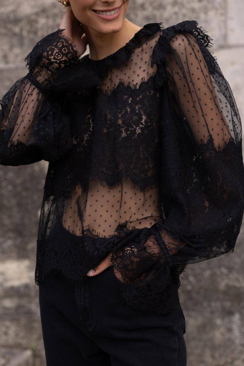 Blusa in pizzo - nero