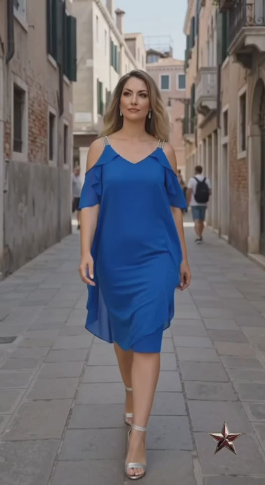 Abito tubino cocktail con volant - Royal Blue