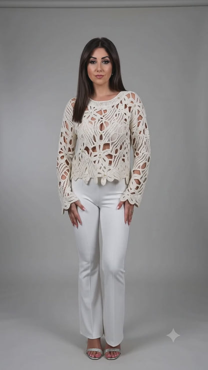 ARIEL — Maglia all’Uncinetto con Dettagli Stella - Beige