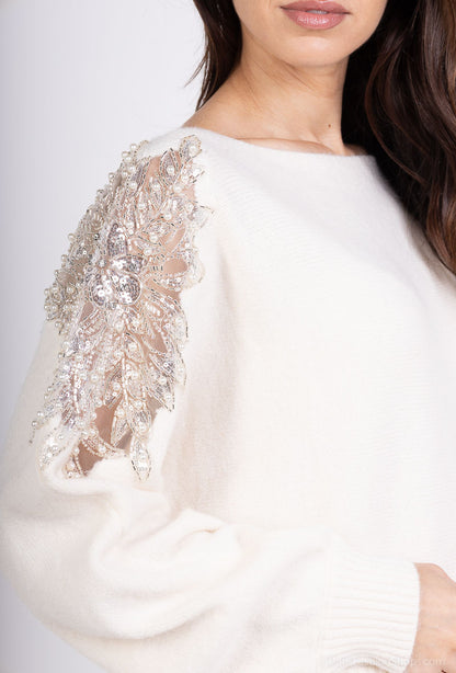 Oversized sweater with rhinestone embroidery